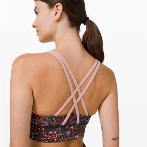 Lululemon Energy Long Line Bra Floral Medium Support Strappy Pilates Yoga